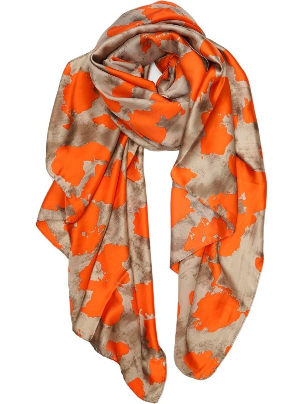 Women's Orange/Khaki Long Skinny Silky Lightweight Sunscreen Shawls Wraps